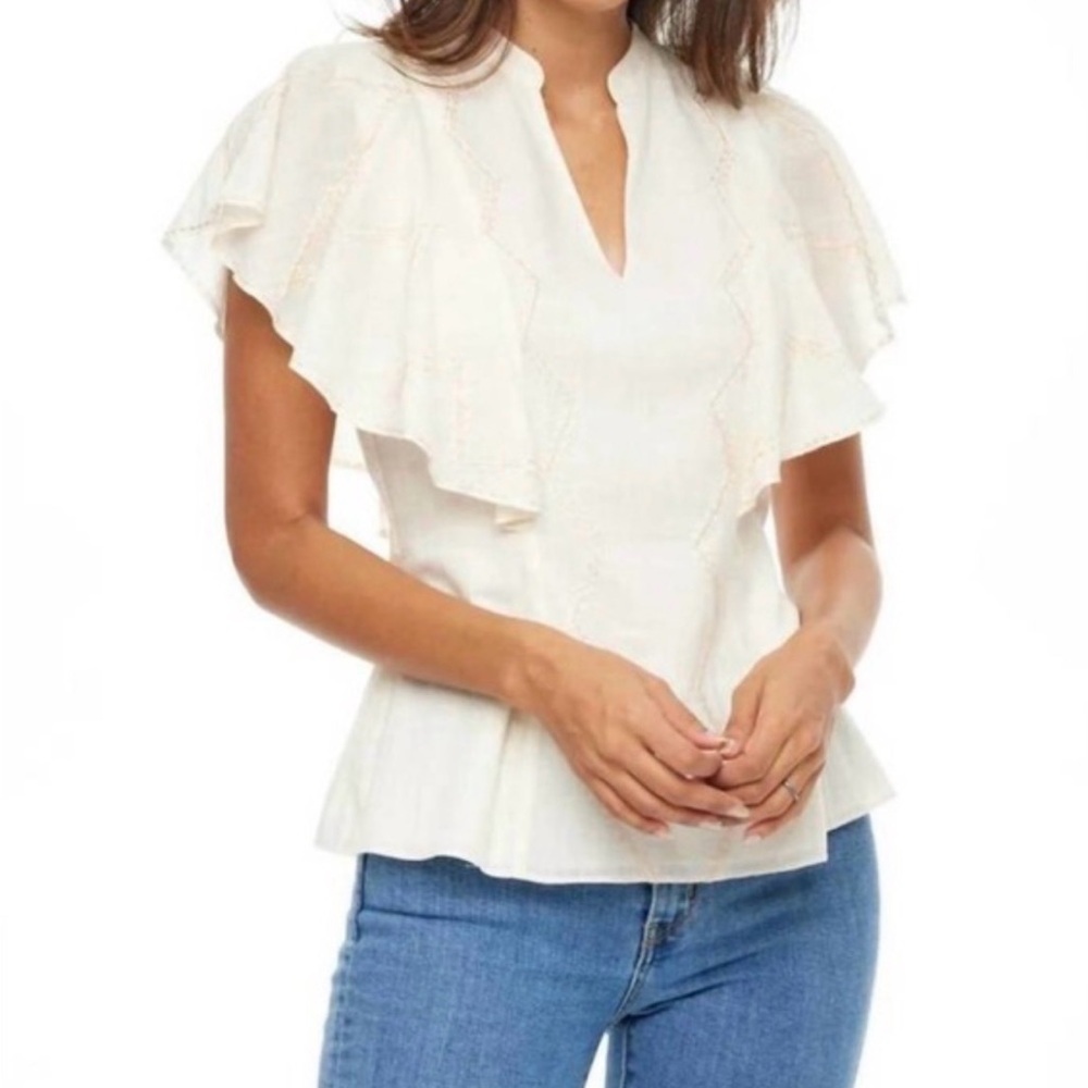 NWT Anna Cate Cream Ruffle Sleeve Top Size Medium